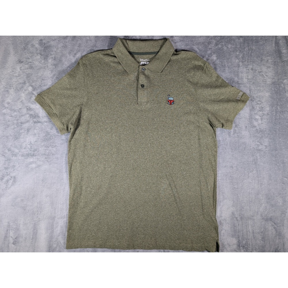 Disney Parks Star Wars Mens Boba Fett Embroidered Olive Polo Shirt Size Large